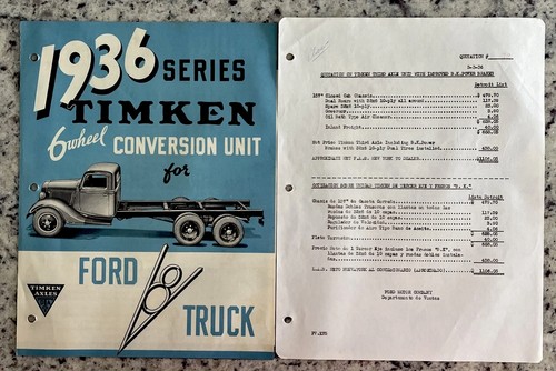 Vintage 1936 Ford V8 Truck 6 Wheel Dealer Brochure & Price Quote Timken-Detroit