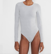Aritzia Contour Crew Neck Long Sleeve Bodysuit Heather Chrome womens M NEW