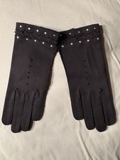 Vintage Black Grandoe Short Evening Gloves Rhinestones Size 7 Small Hands - NOS