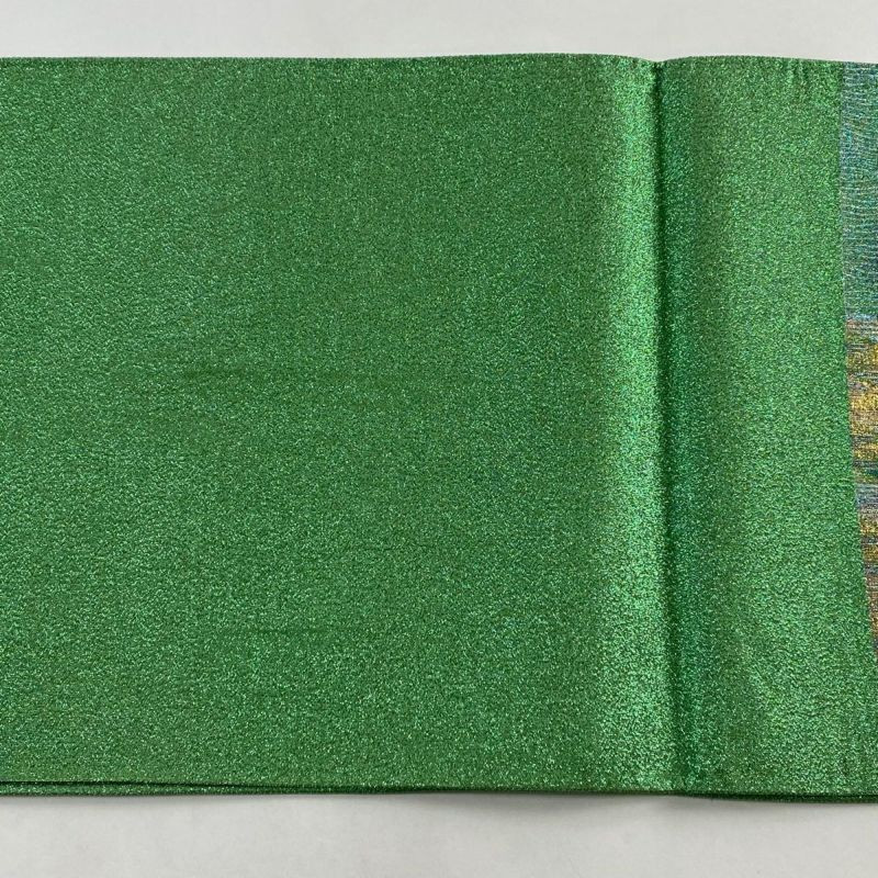 Japanese Silk Fukuro obi Light green Sai Kirara Ori Uroko Japanese Silk Fukuro obi Light green Sai Kirara Ori Uroko