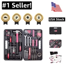 Durable 148-Piece Hand Tool Kit in Bright Pink - Perfect Gift for Home Repairs