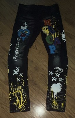 rue21 premium Men s Black Skinny Jeans 30W Denim Paint Splatter Graffiti