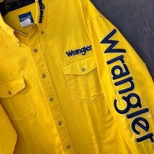 Wrangler Yellow Men's 2XL Western Rodeo Shirt XXL Embroidered Logo Long Sleeve