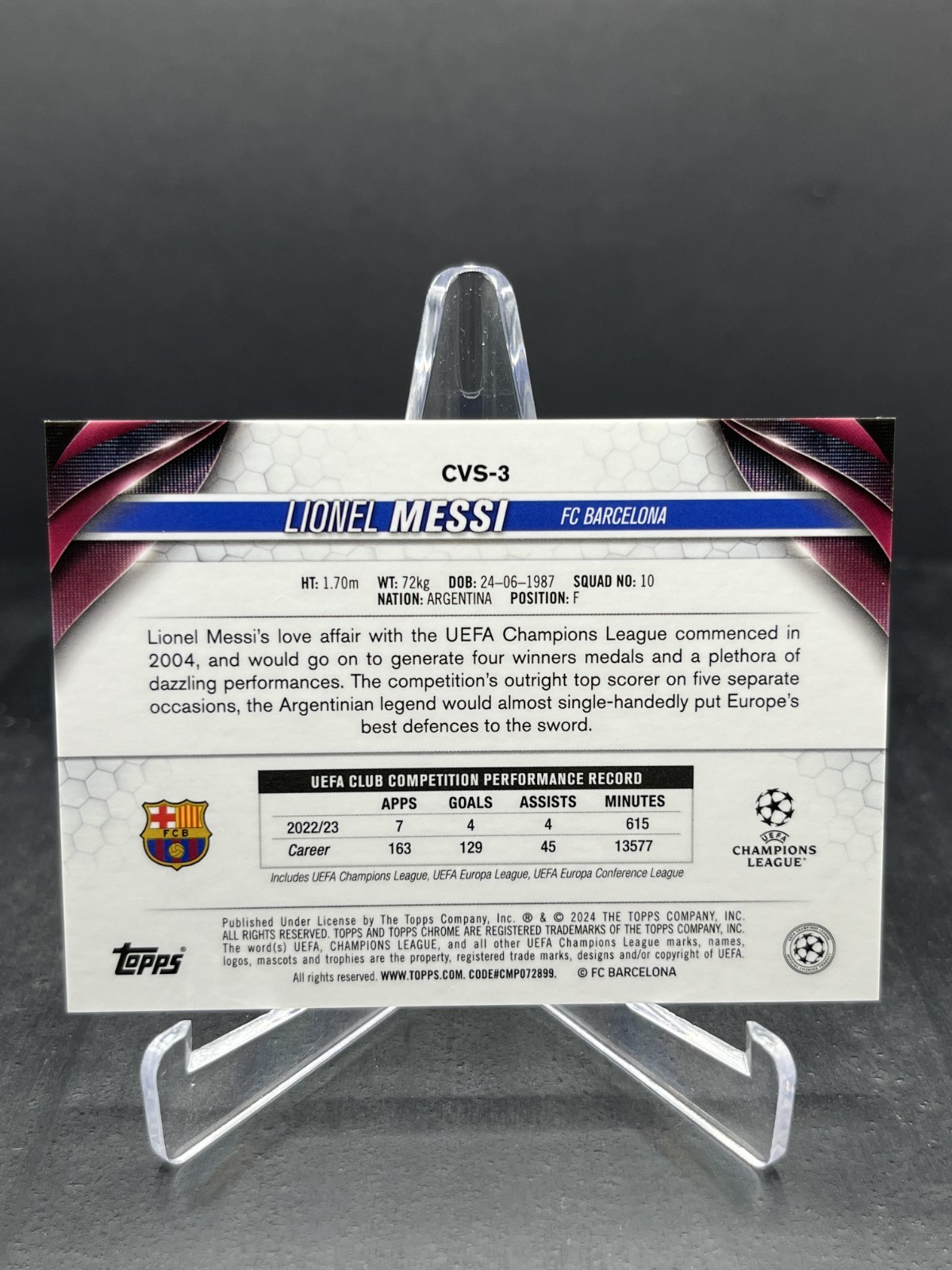 2023-24 Topps Chrome Sapphire UEFA Lionel Messi Image Variation SP #CVS-3 (A) view 2