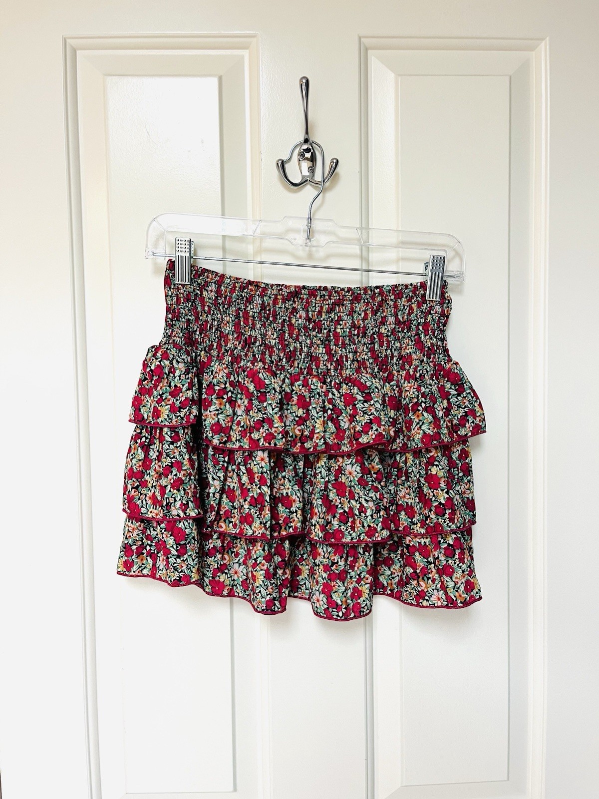 SHEIN Floral Tiered Miniskirt Smocked Elastic Top Size Women’s 2/XS