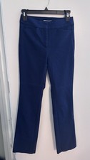 Women  s Blue Solid Flat Front Dress Pants Regular Size Type Pants