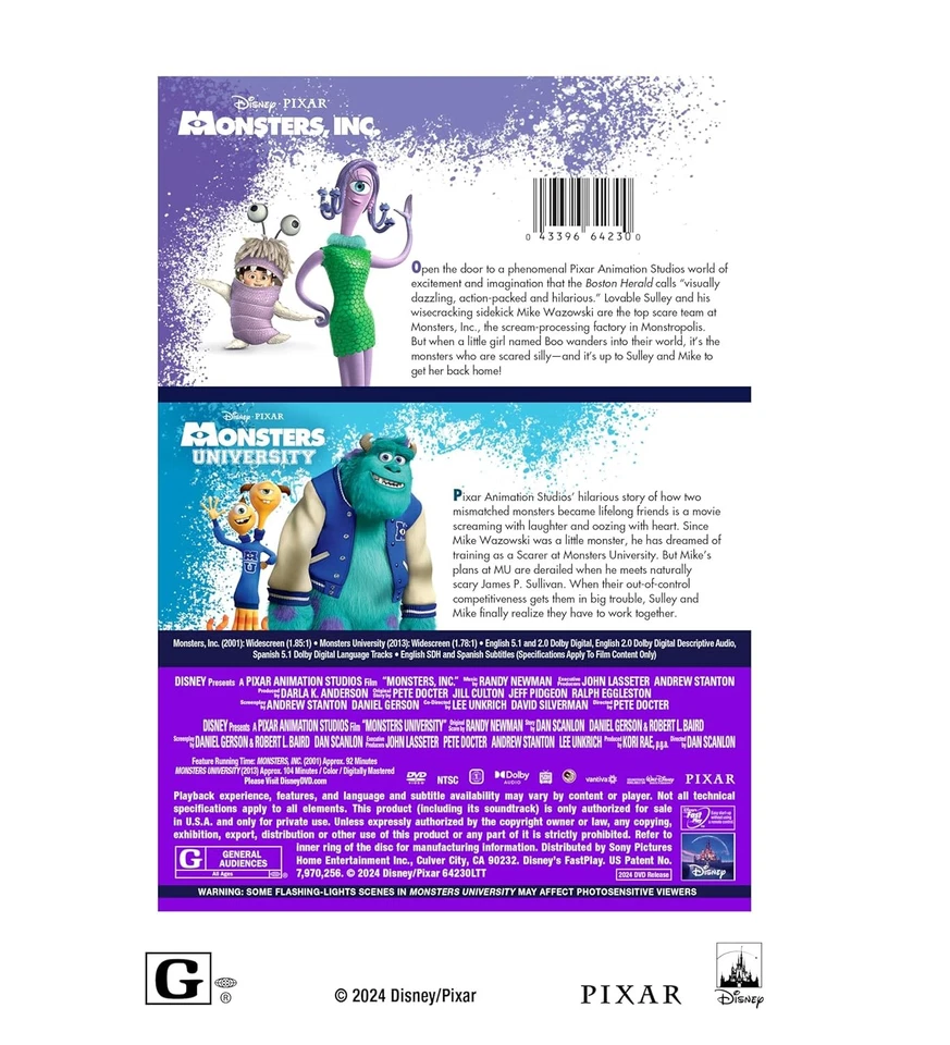 Monsters, Inc. (2001) / Monsters University (2013) (DVD) NEW - Image 2 of 3