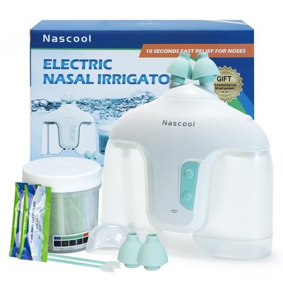 Nascool Electric Nasal Irrigation System 50 Salt Packets 2 Modes Nose Cleaner