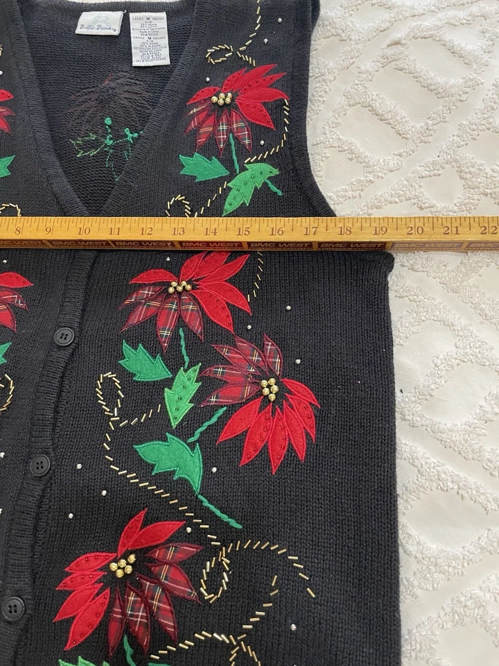 Chaleco de Navidad Bobbie Brooks Mediano Poinsettia Floral Embellecido Tejido Foto 4 de 4