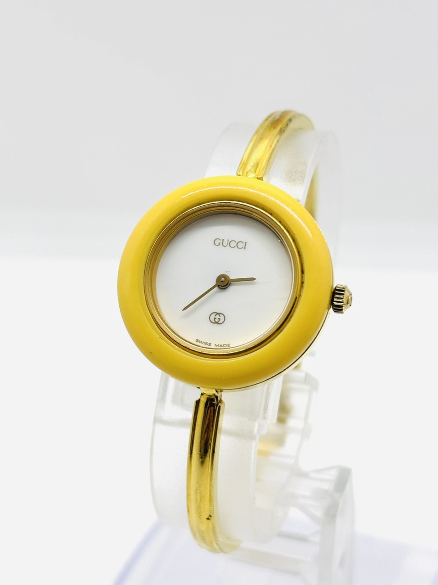 Near Mint] Gucci 1100-L change bezel White Red Vintage Watch Used