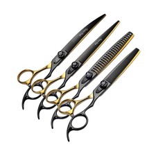 Fenice Peak 8'' Black and Gold Two-color Dog Grooming Scissors Set Straight T...
