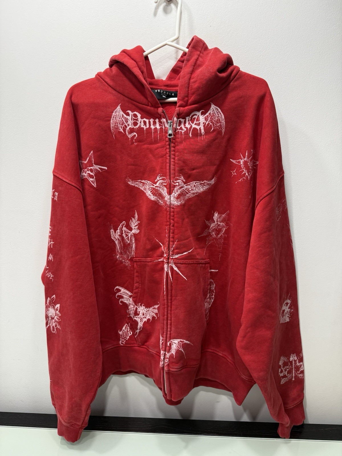 YOUNGLA (SOLD OUT)  5061 INKED ZIP-UP HOODIE Red WASH Size XXL  AOP