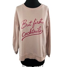 WILDFOX But First Cocktails Light Pink Pullover Sweatshirt Long Sleeve Scoop L