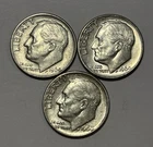 Lot of (3) Three Roosevelt Dimes - 90% Silver - All 3 are 1964 D - Very Nice