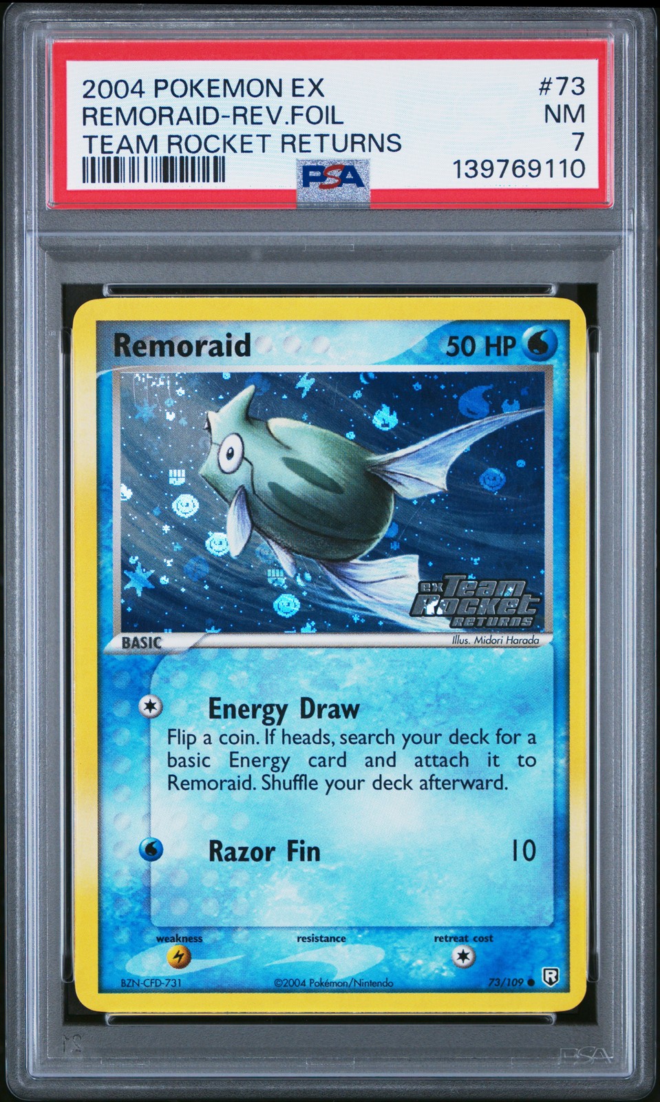 2004 POKEMON EX TEAM ROCKET RETURNS #73 REMORAID-REVERSE FOIL PSA 7