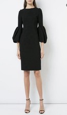 Carolina Herrera New Black Crêpe Couture Pleated Sleeve Dress Size 8 $2,490.00