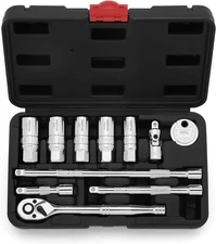 11PCS 3/8" Drive Socket Accessory Set, SAE/Metric, 6 Point Spark Plug Sockets