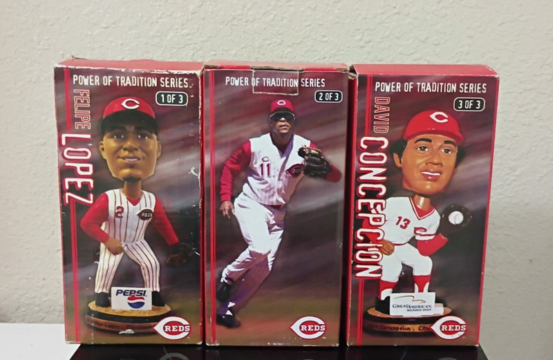 Pepsi Cincinnati Reds Power of Tradition 3-Pack Bobbleheads Boxed Lopez