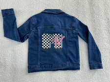 MTV Music Channel Big Logo Girls M 7-8 Blue Button-up Stretch Blue Jean Jacket