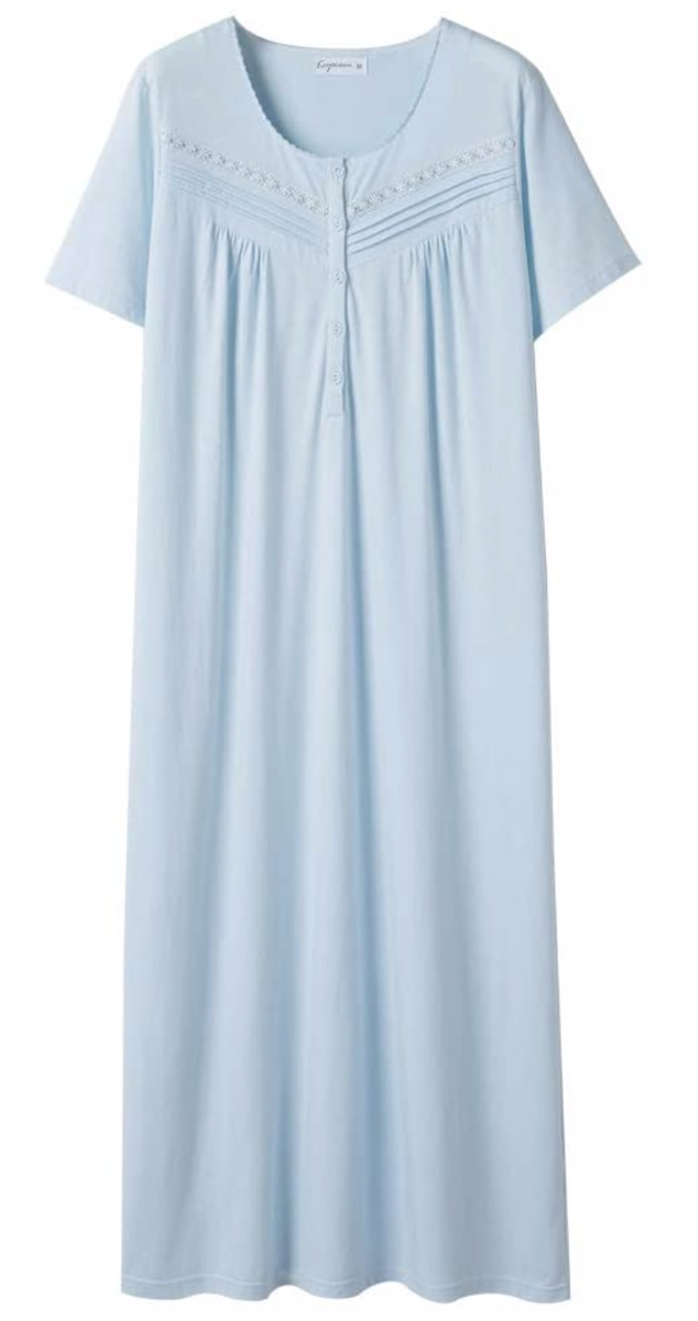 Keyocean Nightgown, Short Sleeve, 100% Cotton, Light Blue, Size S