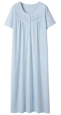 Keyocean Nightgown, Short Sleeve, 100% Cotton, Light Blue, Size S, Only 1 Left!