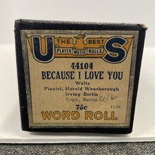 Antique US Music player Piano Roll  Because I Love You  Waltz 44104