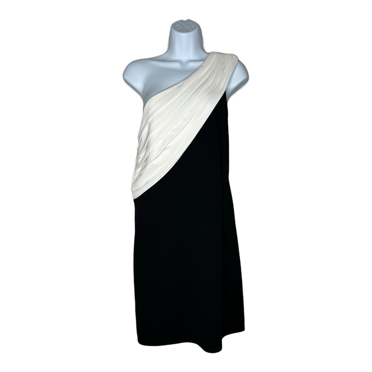 Tadashi Shoji Dress Womens Large Black Cream Formal One Shoulder Wedding  Guest | eBay