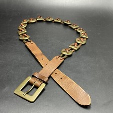 The Limited Brown Leather  Metal Medallion Laced Belt Sz M 30 Bronze Toned HW