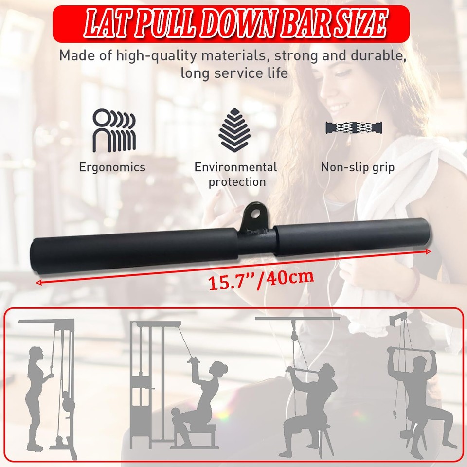 LAT Pull Down Bar, Cable Machine Attachments Straight Bar Tricep Press