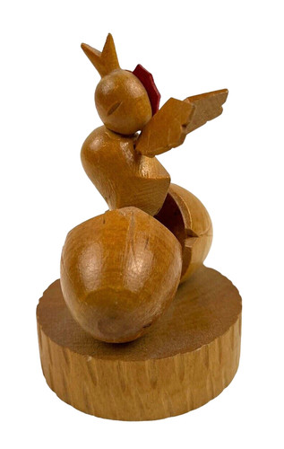 Hand Carved Wooden Chicken Hatching from Egg Baby Chick Small 4"