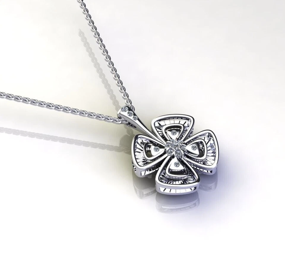Flower Diamond Necklace (Round 0.01 cts IJ - SI2) 18Kt White Gold  - Image 3 of 4
