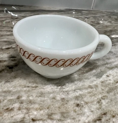 Vintage Pyrex Tableware By Corning White Glass Regency Cup Copper Scroll