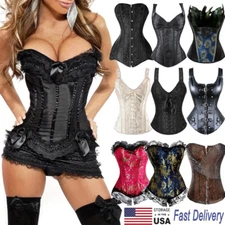 Sexy Women Waist Cincher Training Corset Lace up Bustier Overbust Boned Lingerie