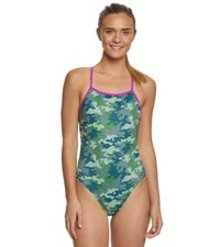 SPEEDO Women's Turns Camo Crush One Back Competition Swimsuit Army Size 26