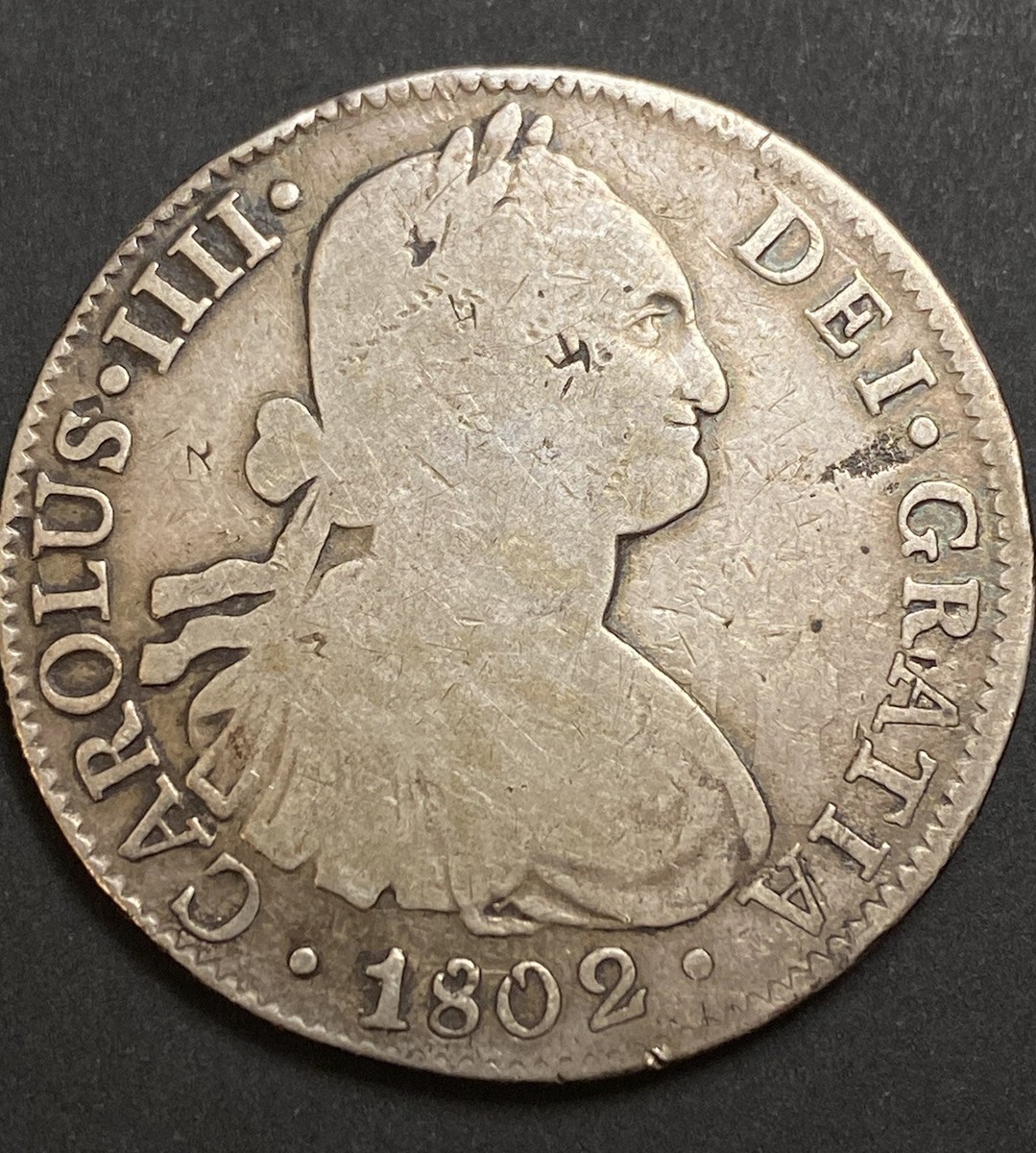 1802 FT Dei Gratia 8 Reale Mexico Spanish Colonial Silver Coin
