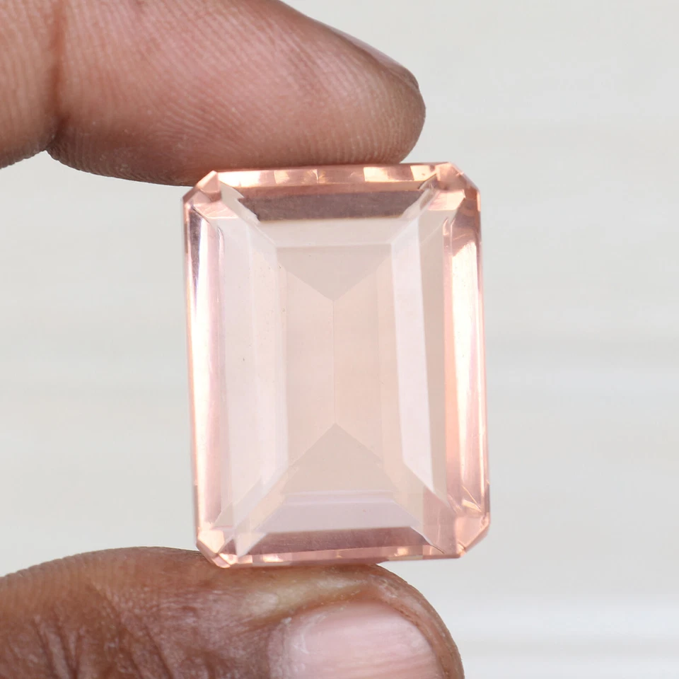 Large Lab-Created Rose Quartz Emerald Cut 75 CT Loose Stone for Engagement Gift - Image 4 of 4