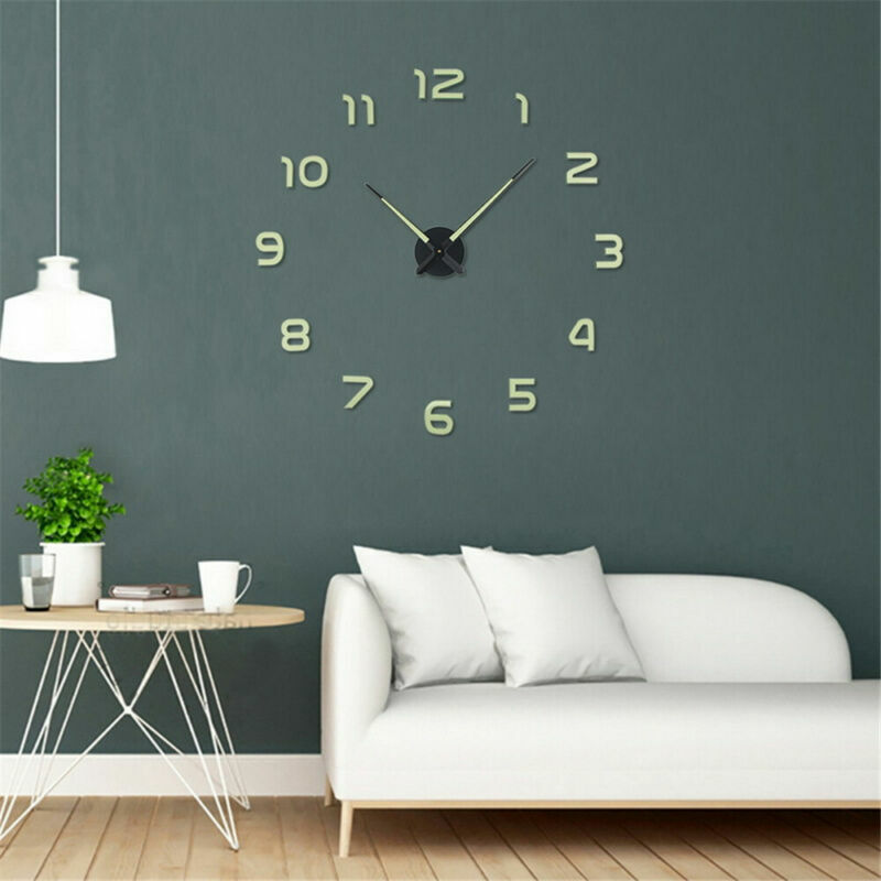 Large Luminous 3D DIY Wall Clock Glow In The Dark Quartz Home Decor