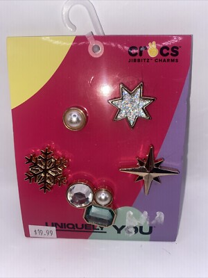Crocs Jibbitz Charms, 5 Pack, Uniquely You, Gold Elevated Gems/ New