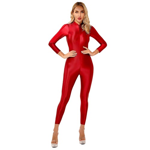 UK Women One Piece Bodysuit Slim Tights Zipper Crotch Full Body Jumpsuit Catsuit - Picture 6 of 35