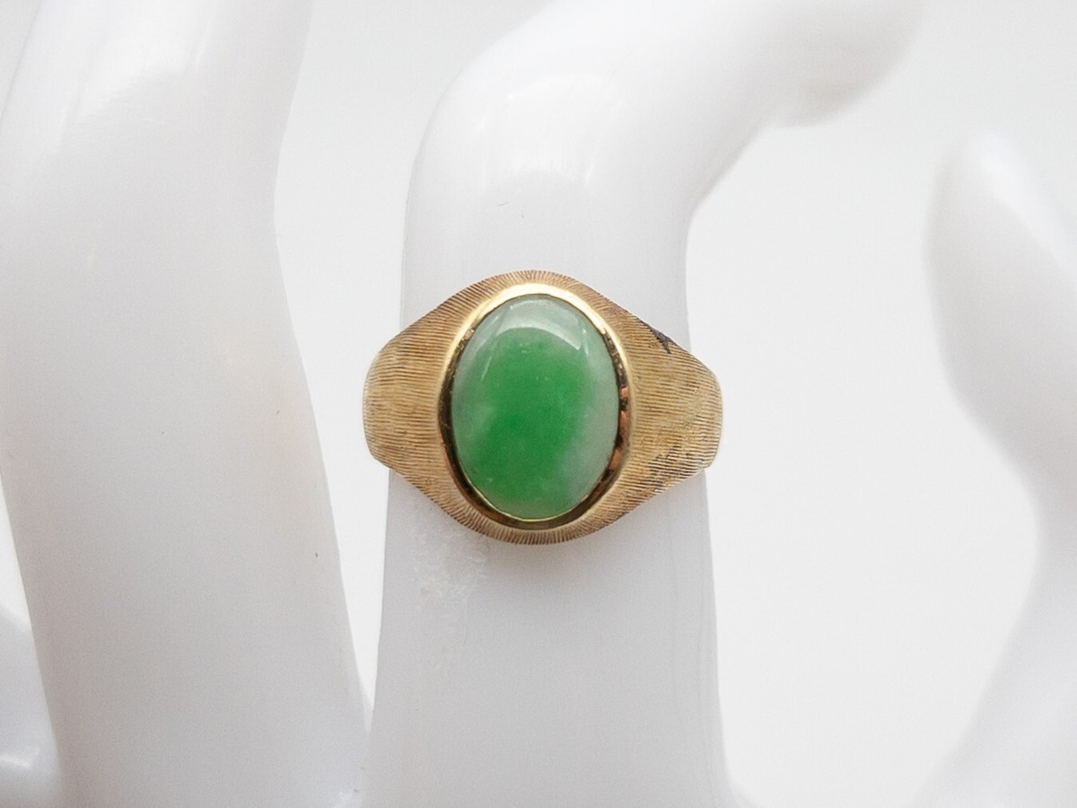 Vintage 1960s $4000 Imperial Green Jade Signed 18k Yellow Gold