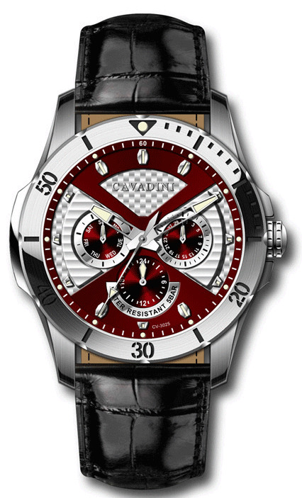 Luxury Men's Designer Watch from the Home Cavadini Full Calendar Burgundi