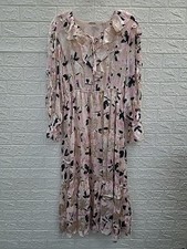 New Elie Tahari The Bella Floral Long Sleeve Silk Blend Midi Dress Size XLarge