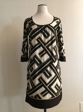ANN TAYLOR Greek geometric colorful slinky knit knee shift dress Petite 10P