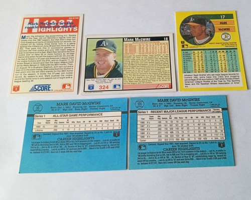 1988-91 Various Mark McGwire Oakland A's Cards Mint Cond. Ungraded Lot 5 Cards - Picture 2 of 2