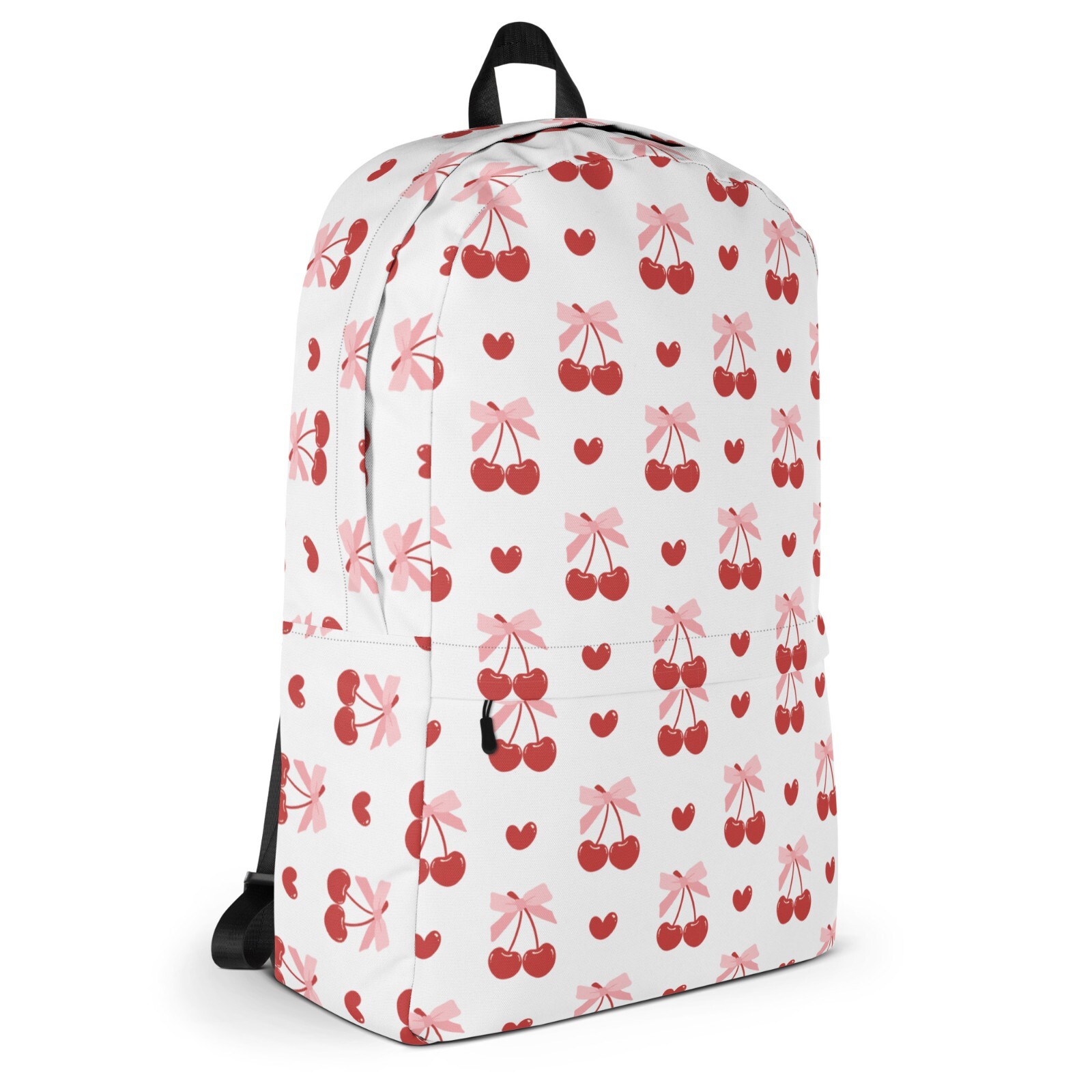 Pink Bows Cherries Backpack, Water Resistant Fruity Bookbag for School, College