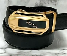 Men’s Designer Leather Dress Jeans Belt Sliding Black Automatic Gold Car Buckle