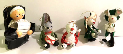 HTF Lot Vintage 1970s MCM Taiwan Paper Mache Tree Christmas Nun/Mice ...