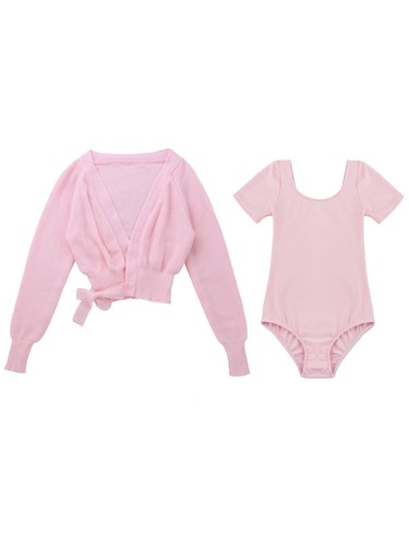 Kids Girls Bolero Shrug Sportwear Sports Set Round Neck Leotard With Cardigan - Picture 4 of 28