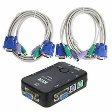 2 or 4 Port USB/PS2 KVM VGA Switch with 2 or 4 Set Cable For Mouse Monitor PC