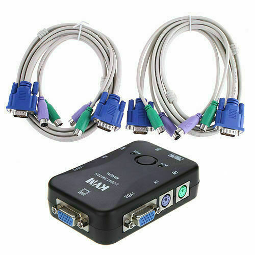 Commutateur VGA KVM 2 ou 4 ports USB/PS2 avec câble de jeu de 2 ou 4 pour moniteur de souris PC - Photo 1 sur 12